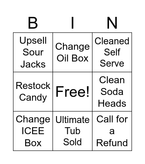 Vending Bingo Card