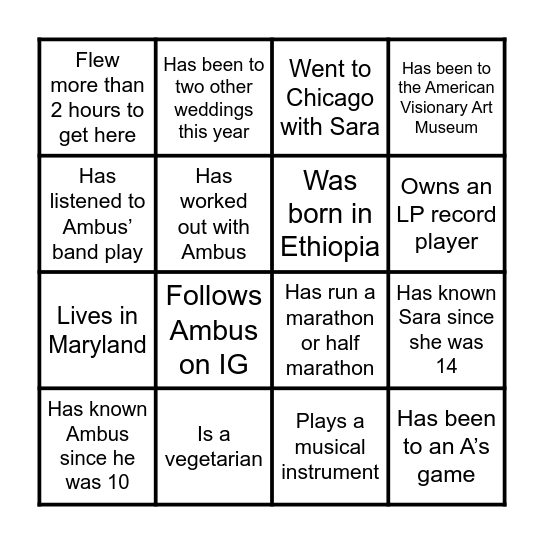 Sara & Ambus Bingo! Bingo Card