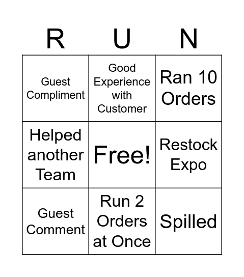 Run Bingo Card