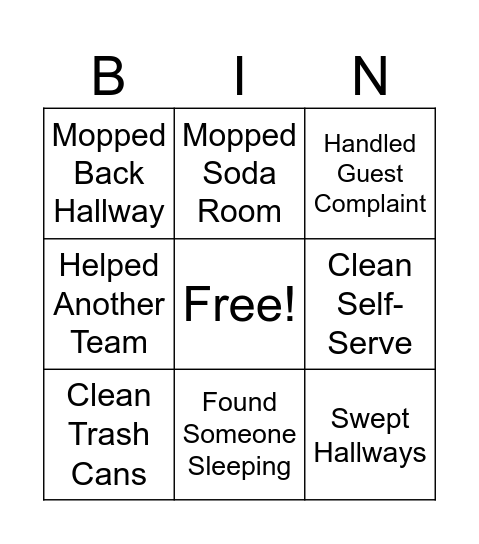 Ushers Bingo Card