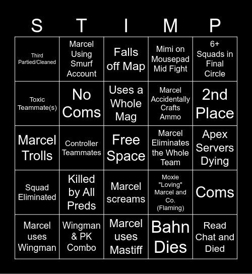 Stimp Ape Legs Bingo Card