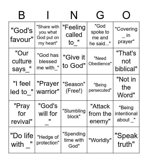 Evangelical Churchspeak Bingo Card