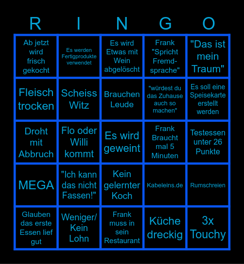 Rosins Restaurant Bingo Card