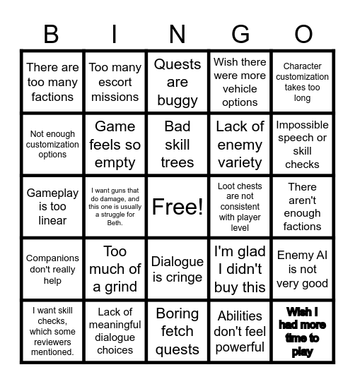 Disappointing game arguments Bingo Card