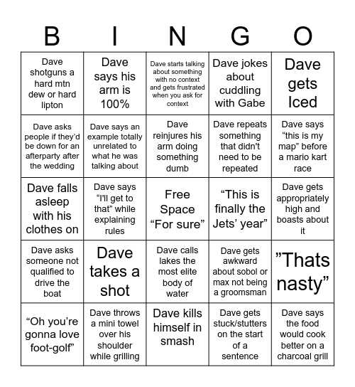 DAVE Bingo Card