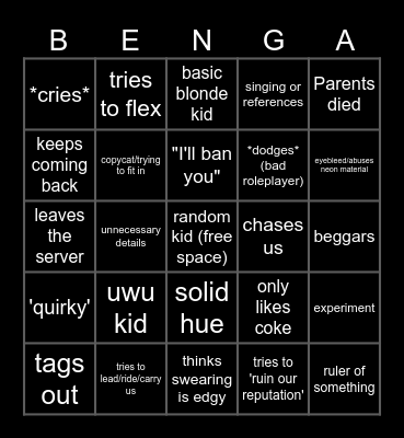 Roblox kid bingo Card
