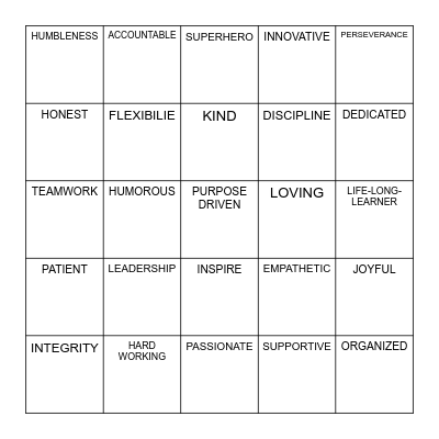 Our Strengths Bingo Card