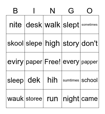 SPELLING 9/1/2023 Bingo Card