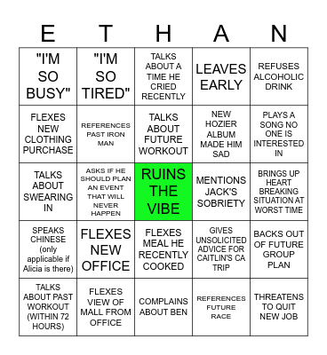 Ethan Bingo Card