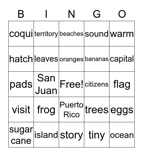 Tree Frogs - Puerto Rico Bingo Card
