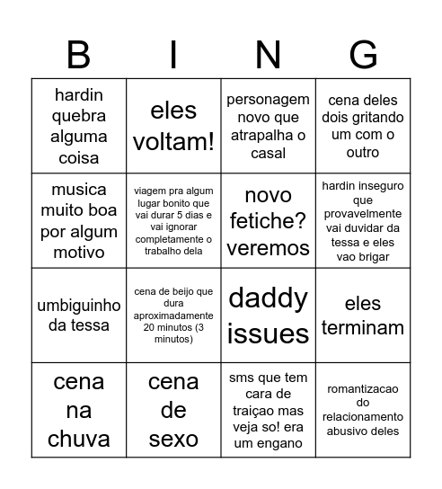 bingo de after Bingo Card