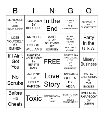 KARAOKE Bingo Card
