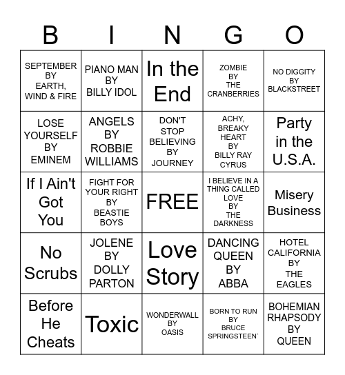 KARAOKE Bingo Card