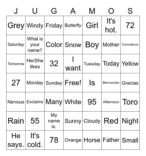 Bingo Español Bingo Card