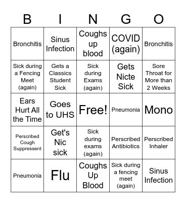Reena's 2023-24 Illness Bingo Card