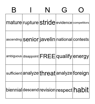 Vocabulary  Bingo III Bingo Card