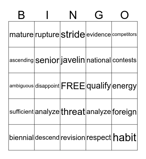 Vocabulary  Bingo III Bingo Card