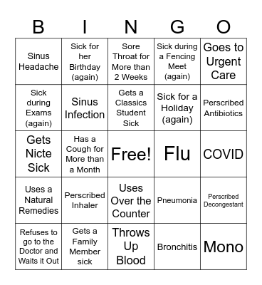 Reena's 2023-24 Illness Bingo Card