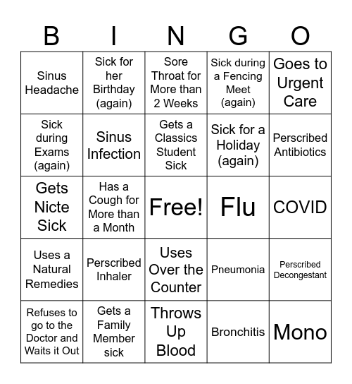 Reena's 2023-24 Illness Bingo Card