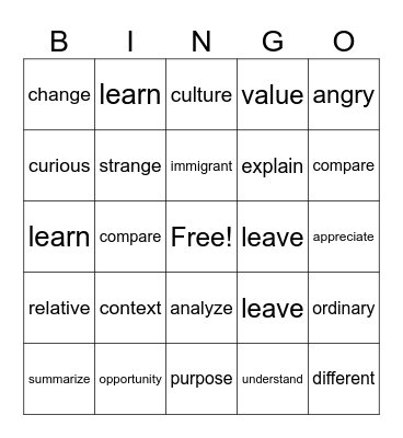 Arctic Fox Unit 1 Section 1 and 2 Bingo Card