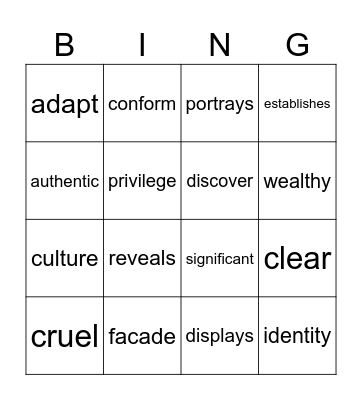 Improving Vocabulary Bingo Card