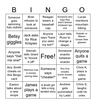 SMITH FAMILY BINGO Card