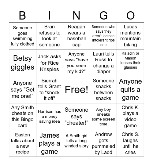 SMITH FAMILY BINGO Card