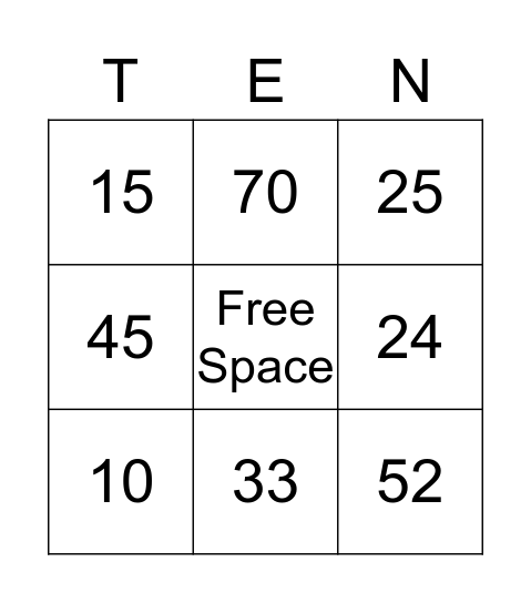 Base Ten Bingo  Bingo Card