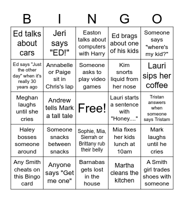 SMITH FAMILY BINGO Card