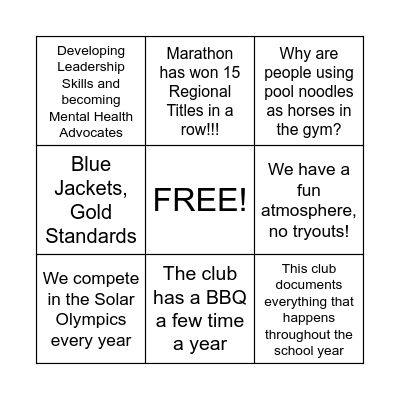 MHS Clubs & Organizations - A Bingo Card