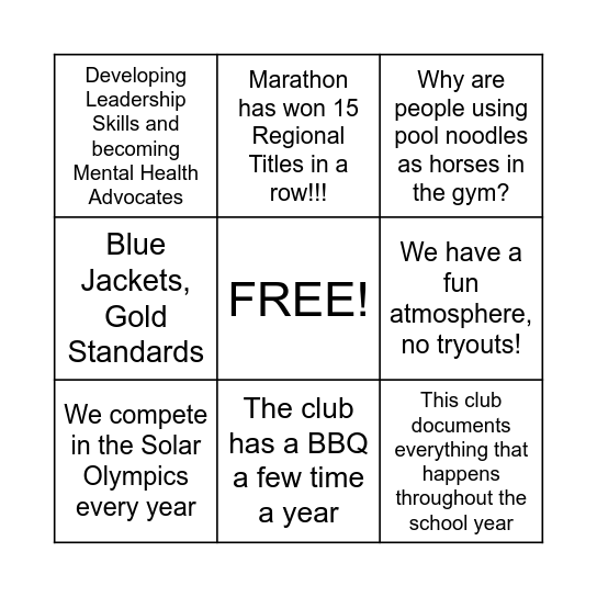 MHS Clubs & Organizations - A Bingo Card