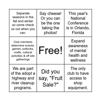 MHS Clubs & Organizations - B Bingo Card