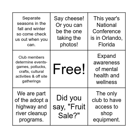 MHS Clubs & Organizations - B Bingo Card