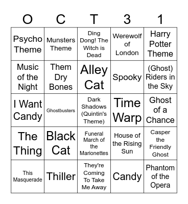 MUSIC BINGO #29  -  Halloween! Bingo Card
