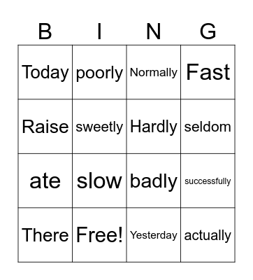 verbs and adverbs Bingo Card