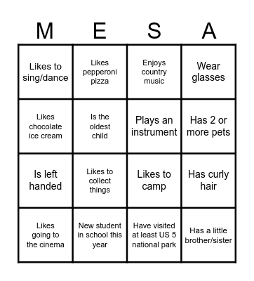 MESA Bingo Card