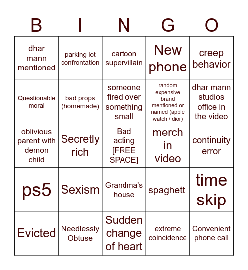 Dhar Mann Bingo v4 Bingo Card