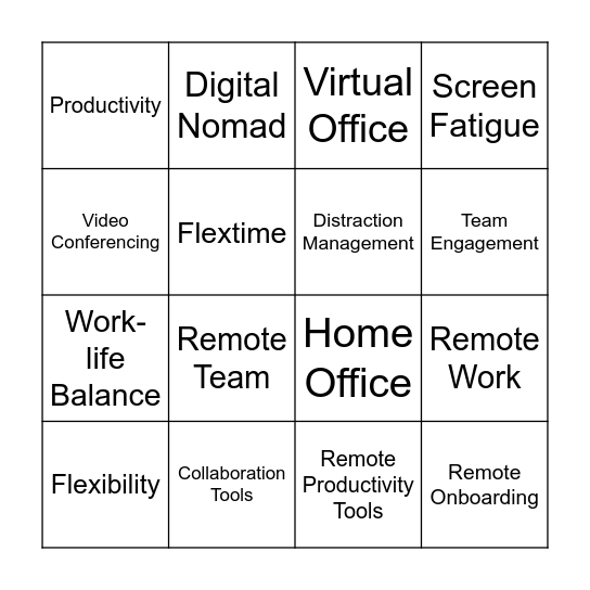 Working From Home Bingo Card