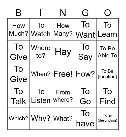 Interrogativas + Verbos Bingo Card