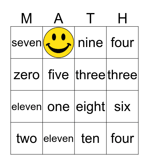 Number Words Bingo Card