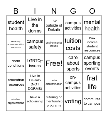topic interest bingo! Bingo Card