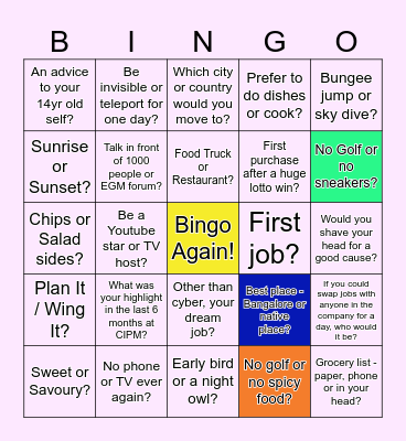 Farewell Bingo Card