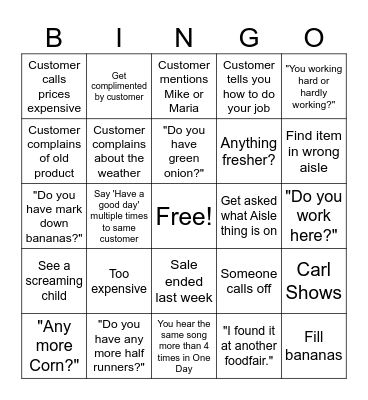 Produce Bingo Card