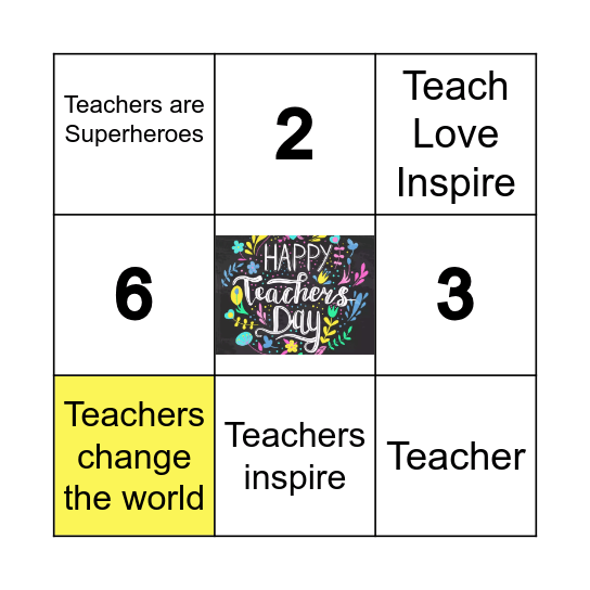 Teacher Appreciation Bingo Card