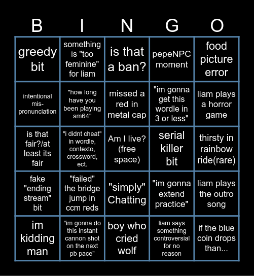 liam stream bits bingo sm64 Bingo Card