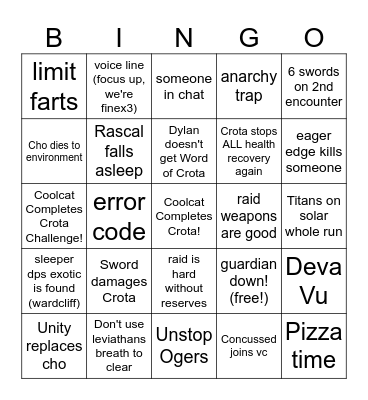 Coolcat Bingo Crota Bingo Card