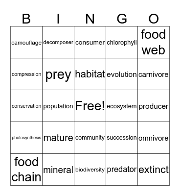 Environment Quizlet words Bingo Card