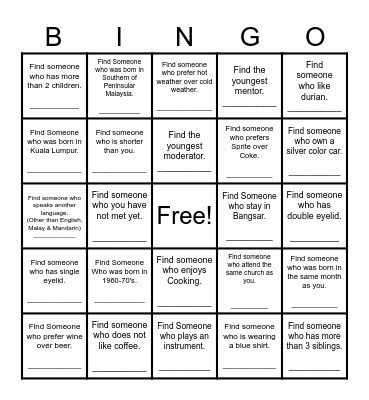 Find Someone Who Bingo Card