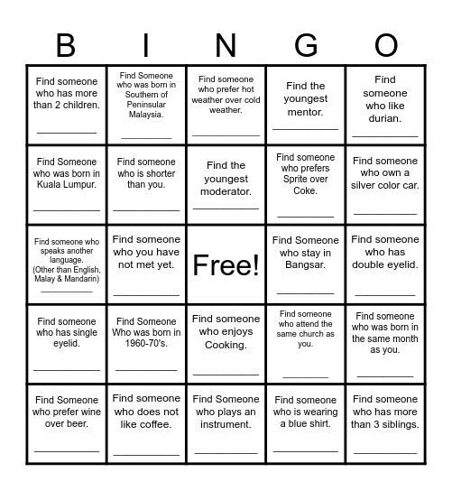 Find Someone Who Bingo Card