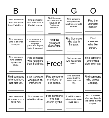 Find Someone Who Bingo Card